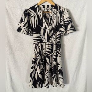 Only Monochrome Leaf Pattern Midi Dress